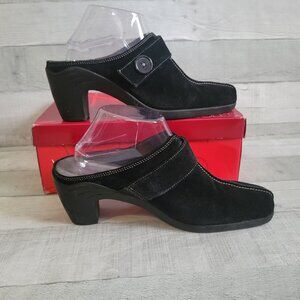 Aerosoles Womens Black Suede Mules Size 9 Slip-On Heeled Clogs